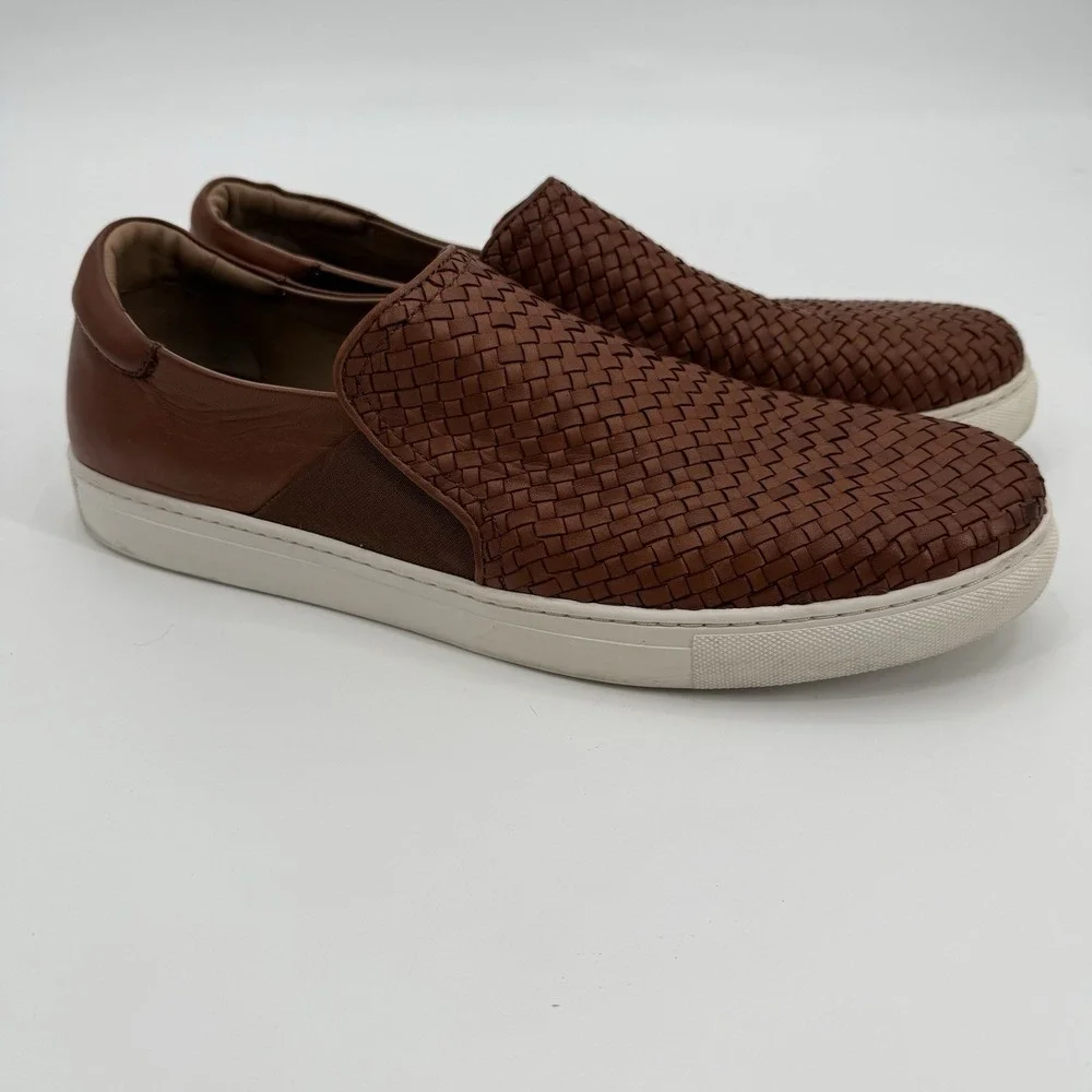 H.S. Trask Woven Calfskin Brown Leather Slip On Sneakers Mens Shoes Size‎ 13 M